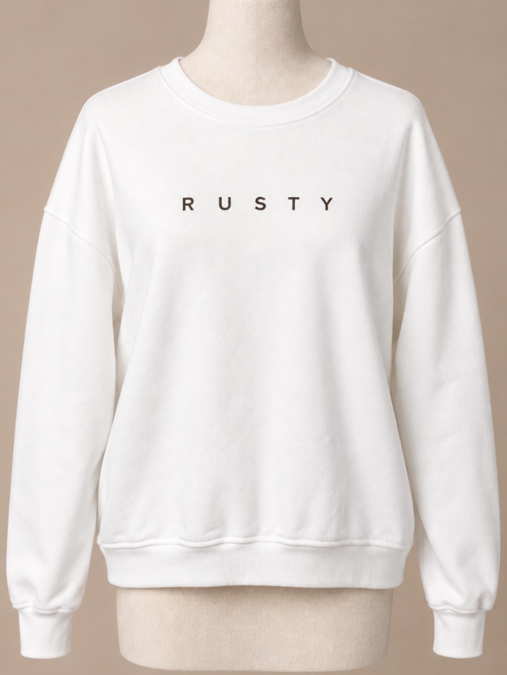 Rusty White Crewneck Sweatshirt XL Minimalist Logo Pullover